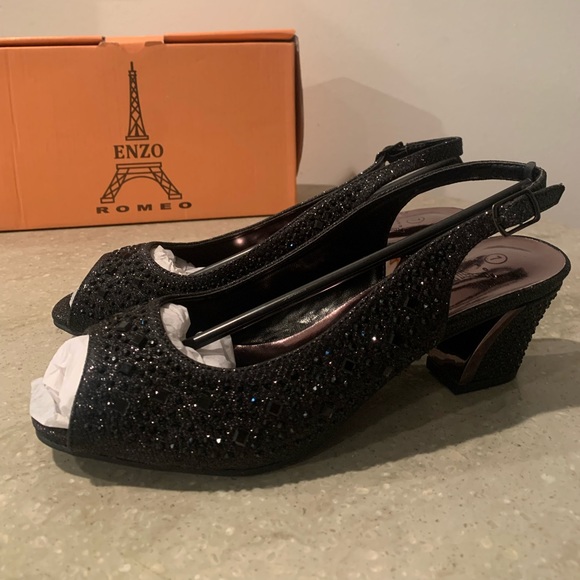 Enzo Romeo | Womens Open Toe Low Heel | Wedding Rhinestone Shoes - Picture 6 of 6